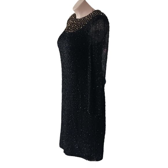 Beaded Drama Special Occasion Womens Dress Size 16 Black Long Sleeve - Picture 3 of 8